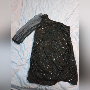 SHEIN Black Sequin One Shoulder Dress